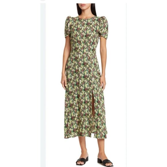 AFRM Dresses & Skirts - AFRM Los Angeles Floral Midi Dress Jamie Open Back Short Sleeve Slit Size S